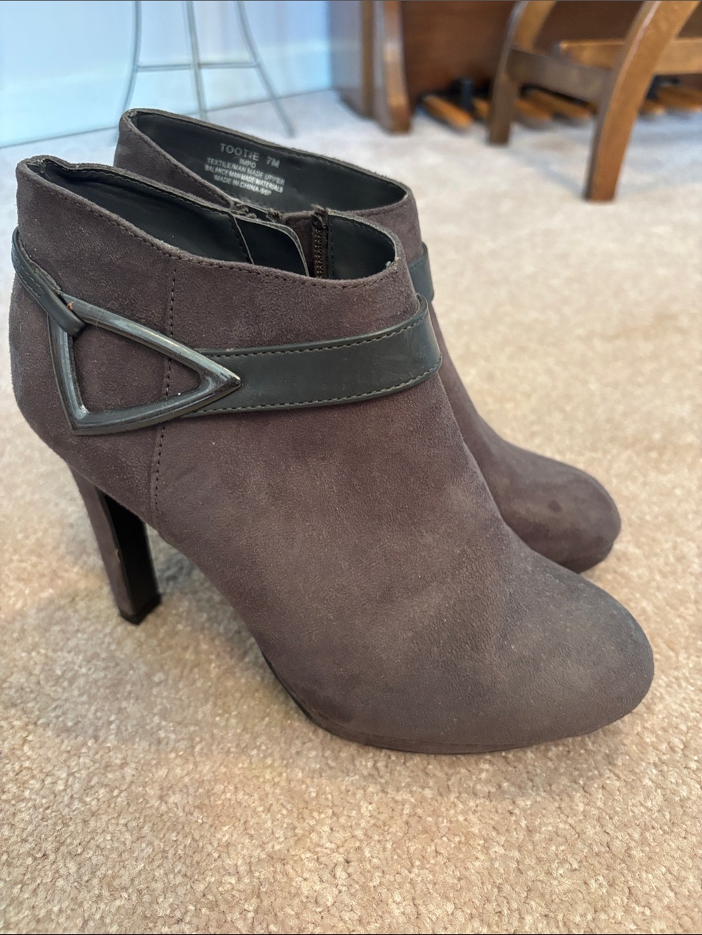 Impo grey Suede Ankle Booties with Decorative Buckle